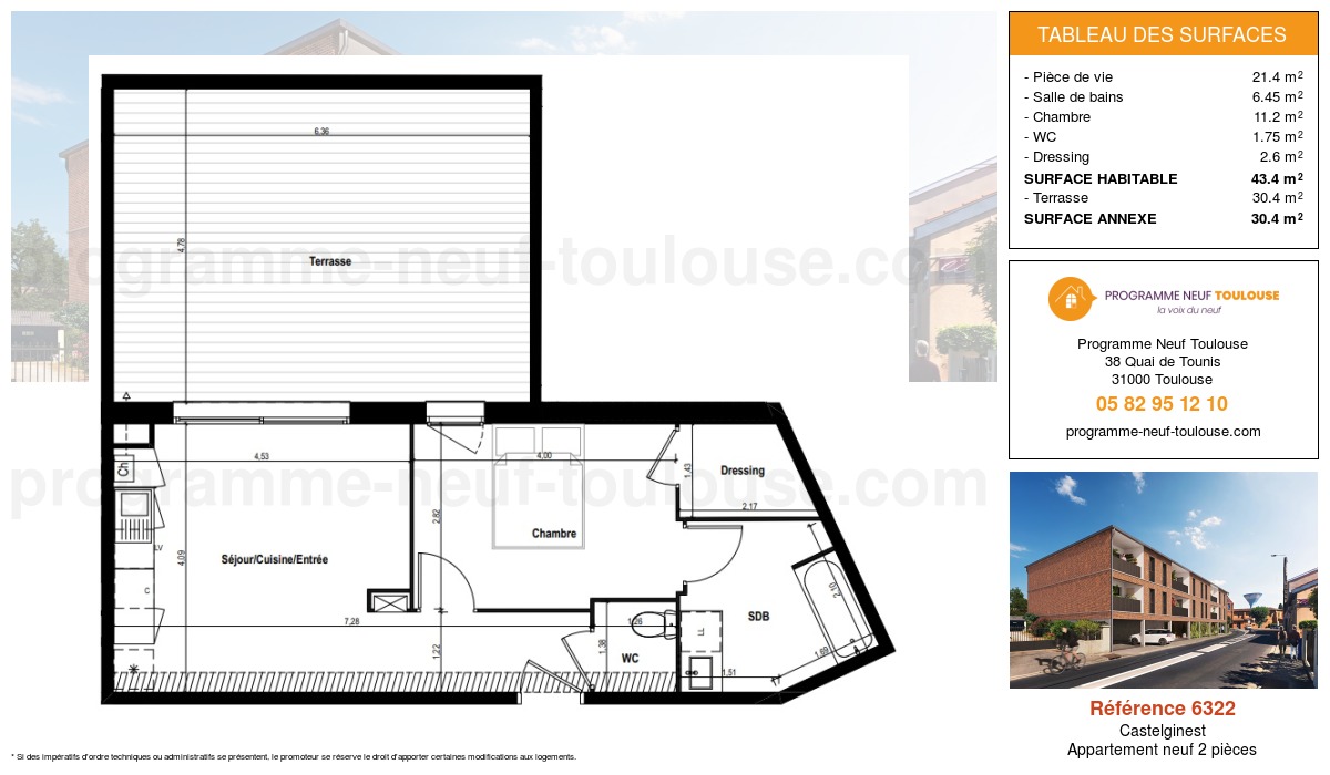 Plan pour un Appartement neuf de  43.4m² à
					Castelginest