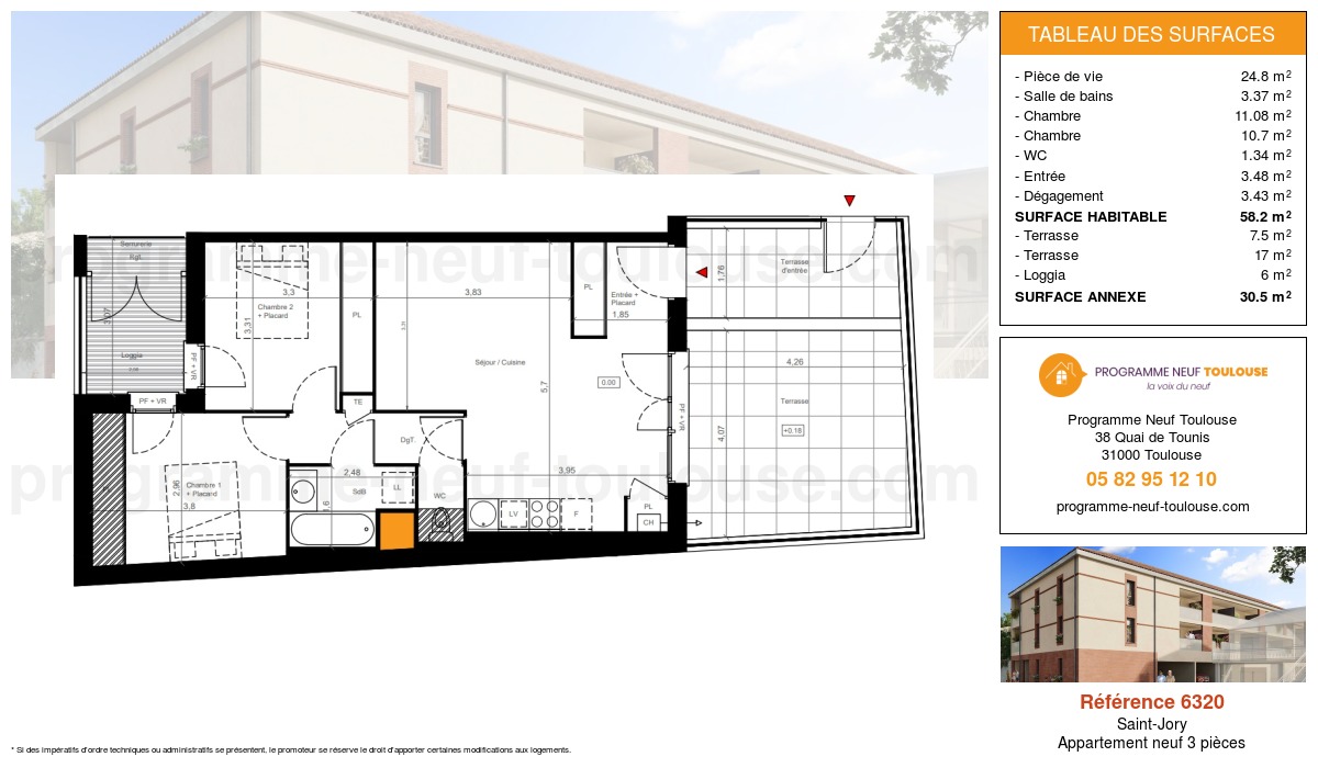 Plan pour un Appartement neuf de  58.2m² à
					Saint-Jory