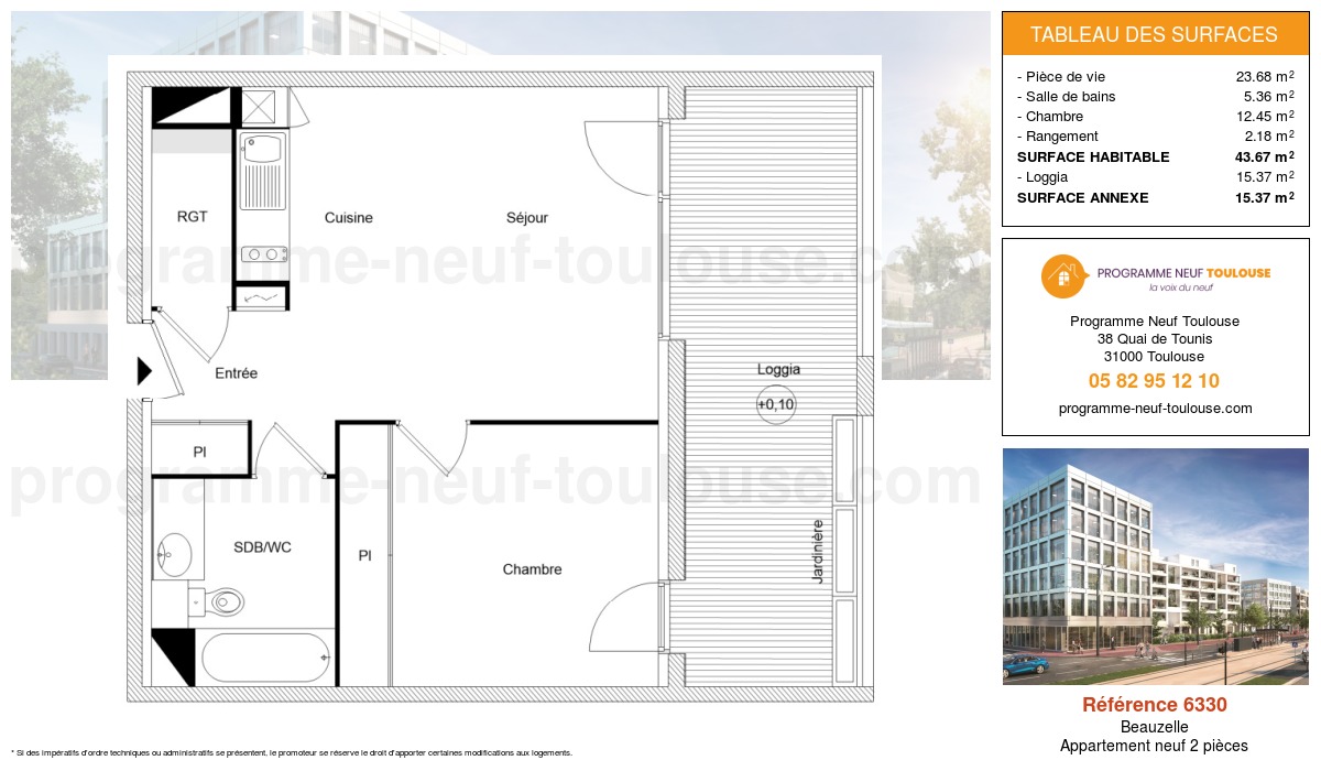 Plan pour un Appartement neuf de  43.67m² à
					Beauzelle