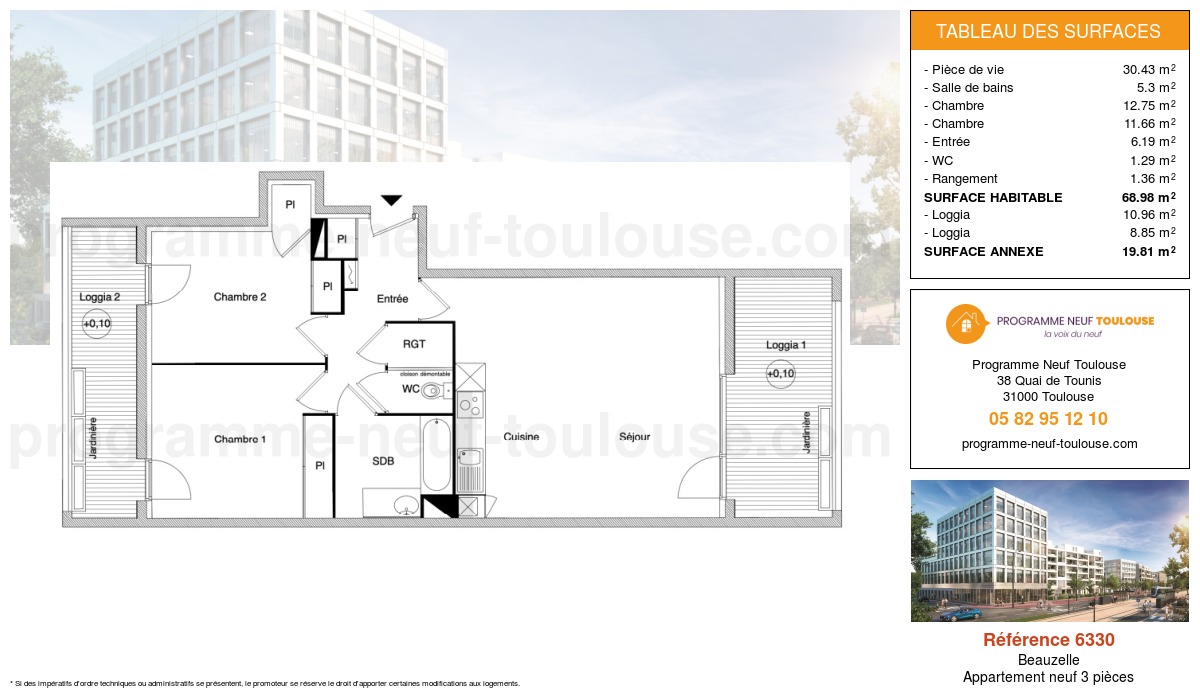 Plan pour un Appartement neuf de  68.98m² à
					Beauzelle