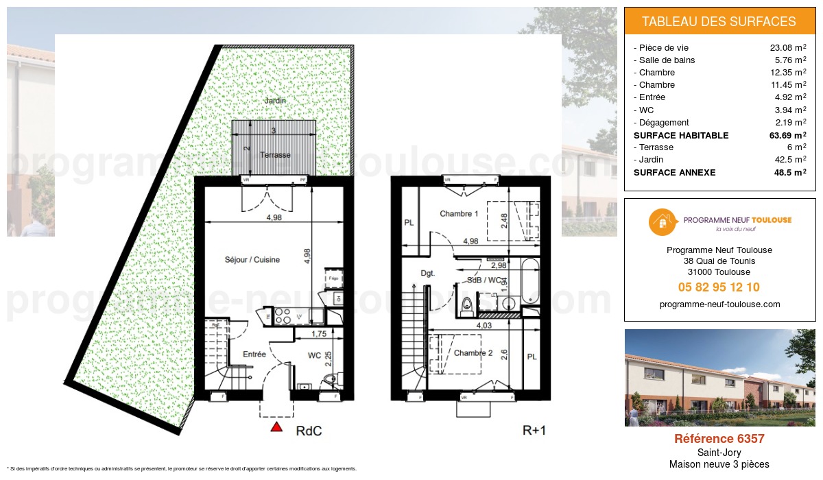 Plan pour un Maison neuve de  63.69m² à
					Saint-Jory