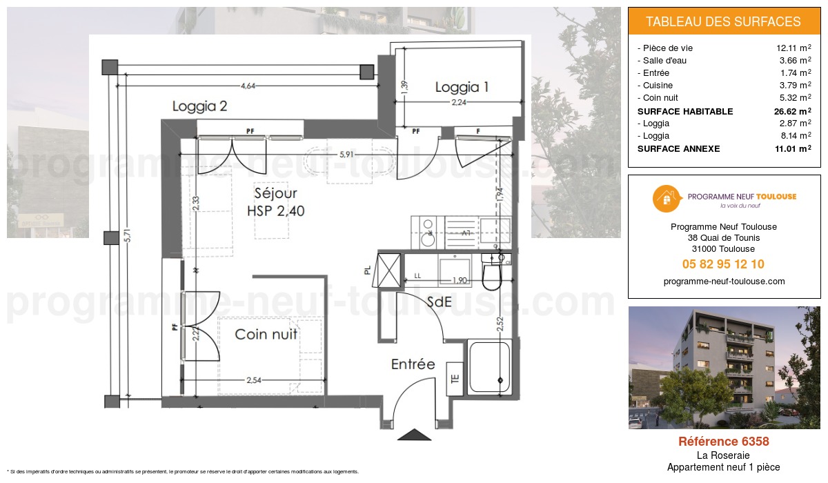 Plan pour un Appartement neuf de  26.62m² à
					La Roseraie