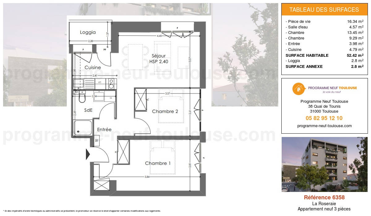 Plan pour un Appartement neuf de  52.42m² à
					La Roseraie