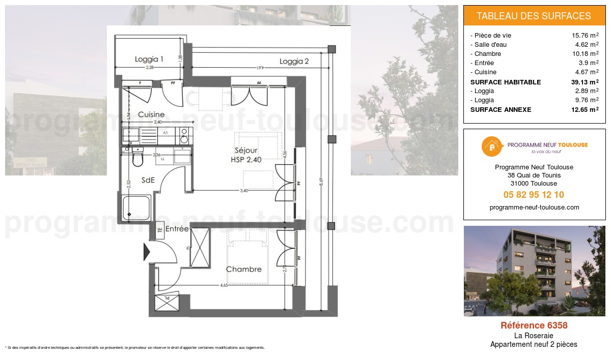 Plan pour un Appartement neuf de  39.13m² à
					La Roseraie