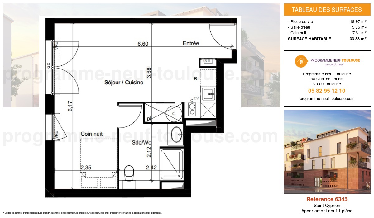 Plan pour un Appartement neuf de  33.33m² à
					Saint Cyprien