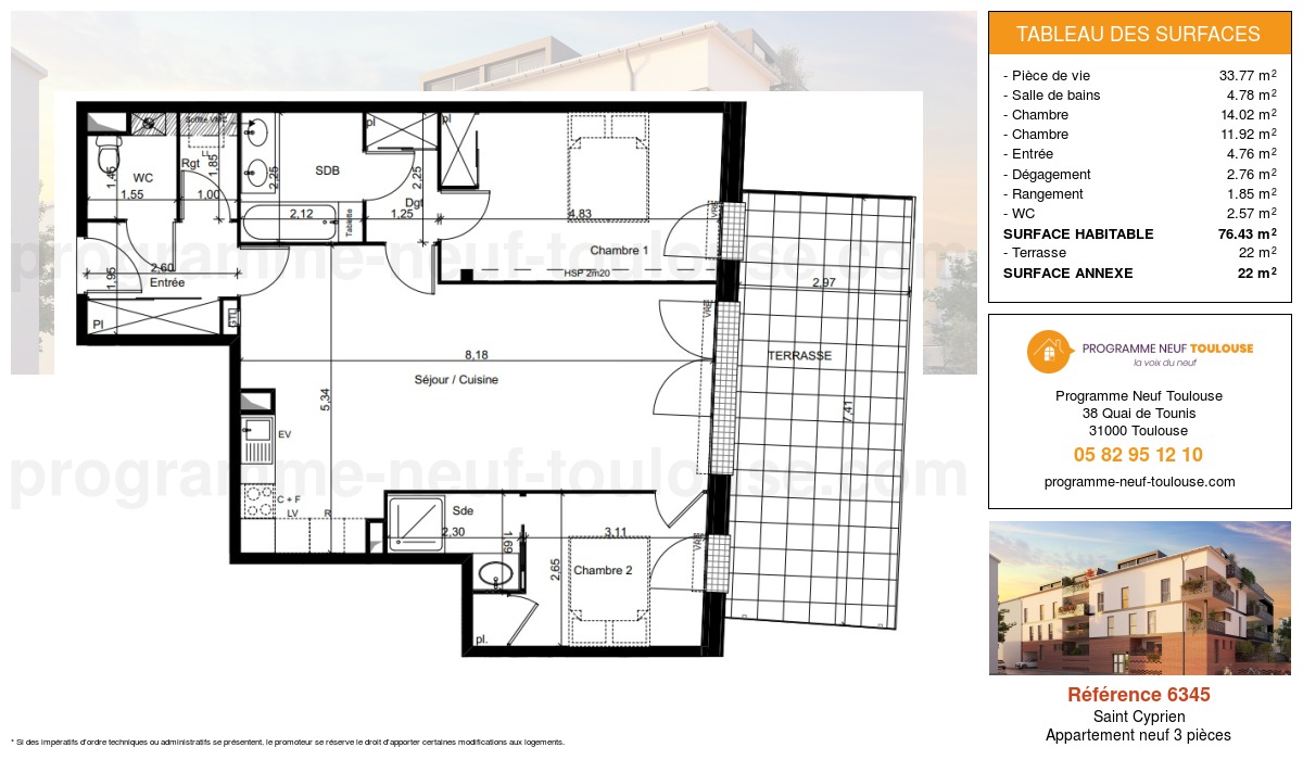 Plan pour un Appartement neuf de  76.43m² à
					Saint Cyprien