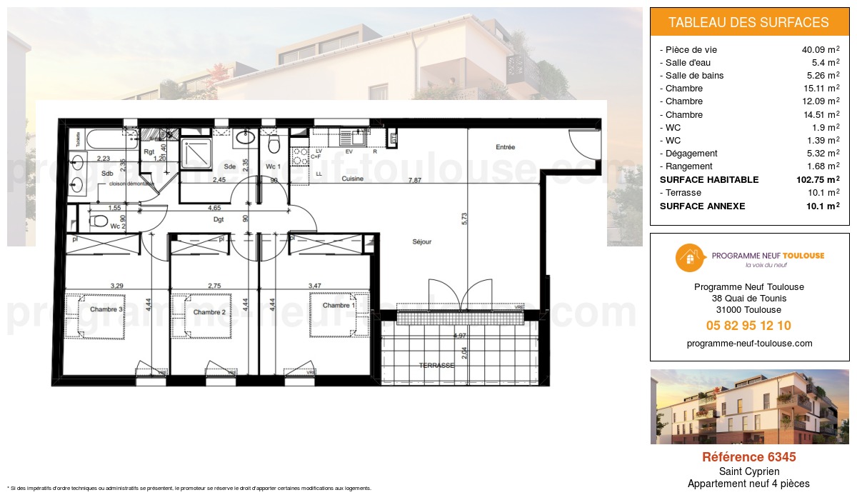 Plan pour un Appartement neuf de  102.75m² à
					Saint Cyprien