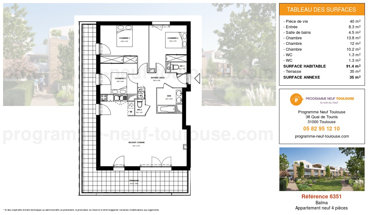 Plan pour un Appartement neuf de  91.4m² à
					Balma