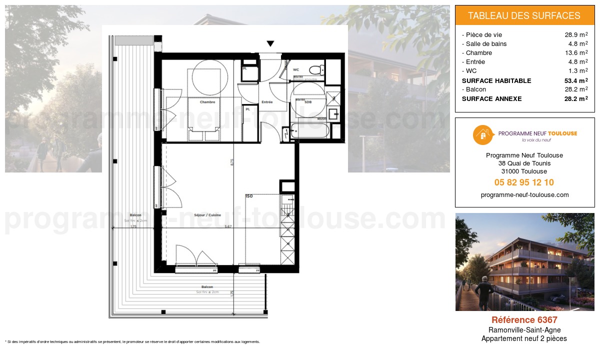 Plan pour un Appartement neuf de  53.4m² à
					Ramonville-Saint-Agne