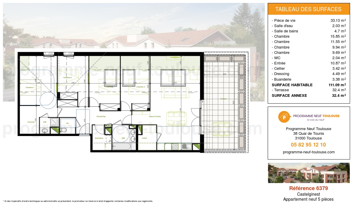 Plan pour un Appartement neuf de  111.09m² à
					Castelginest