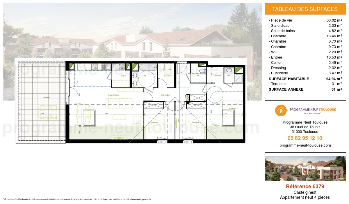 Plan pour un Appartement neuf de  94.94m² à
					Castelginest