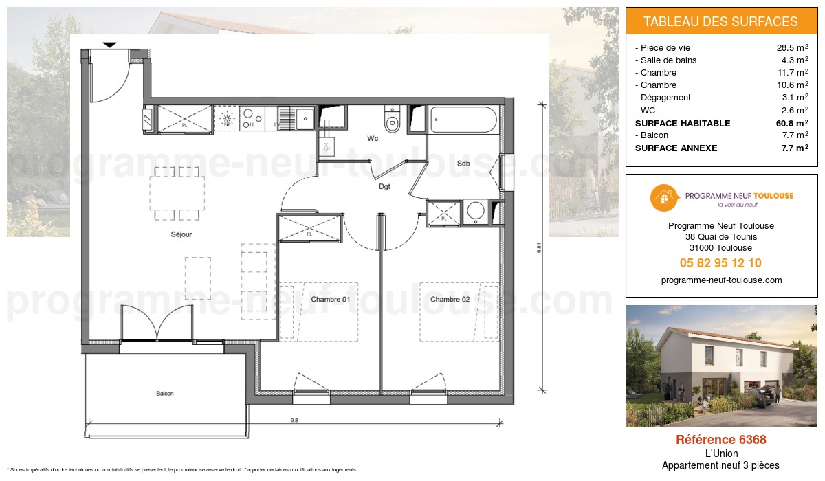 Plan pour un Appartement neuf de  60.8m² à
					L'Union