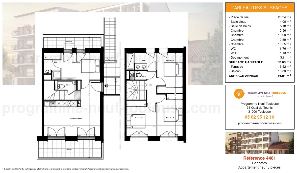 Plan pour un Appartement neuf de  83.69m² à
					Bonnefoy