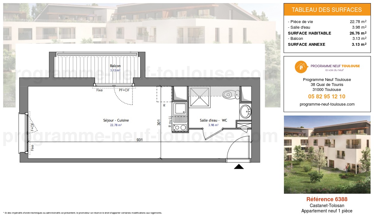 Plan pour un Appartement neuf de  26.76m² à
					Castanet-Tolosan
