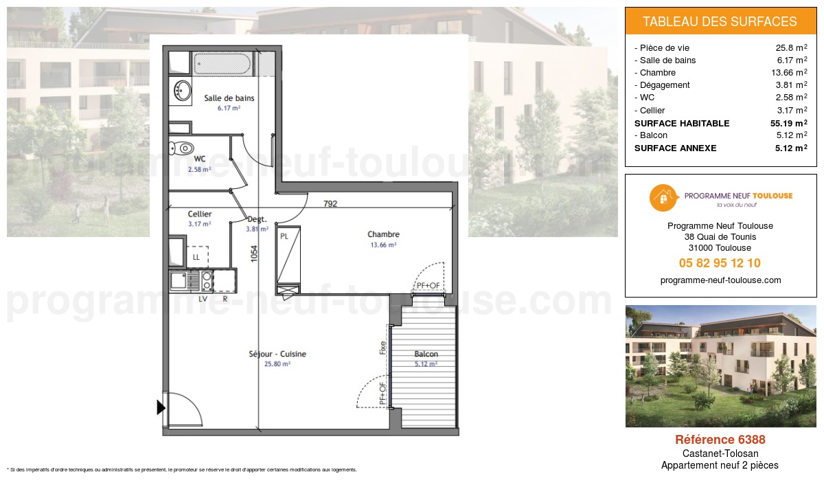 Plan pour un Appartement neuf de  55.19m² à
					Castanet-Tolosan