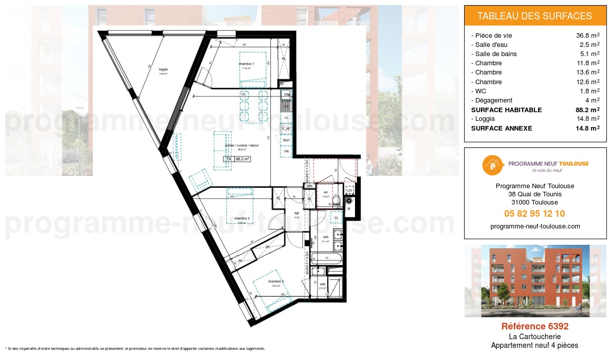 Plan pour un Appartement neuf de  88.2m² à
					La Cartoucherie