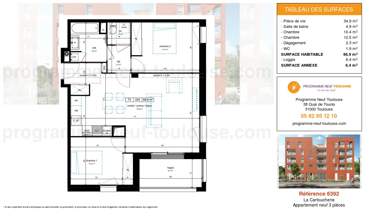 Plan pour un Appartement neuf de  66.9m² à
					La Cartoucherie