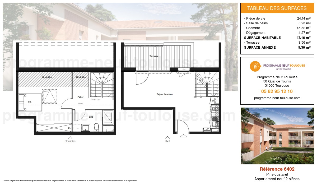 Plan pour un Appartement neuf de  47.16m² à
					Pins-Justaret