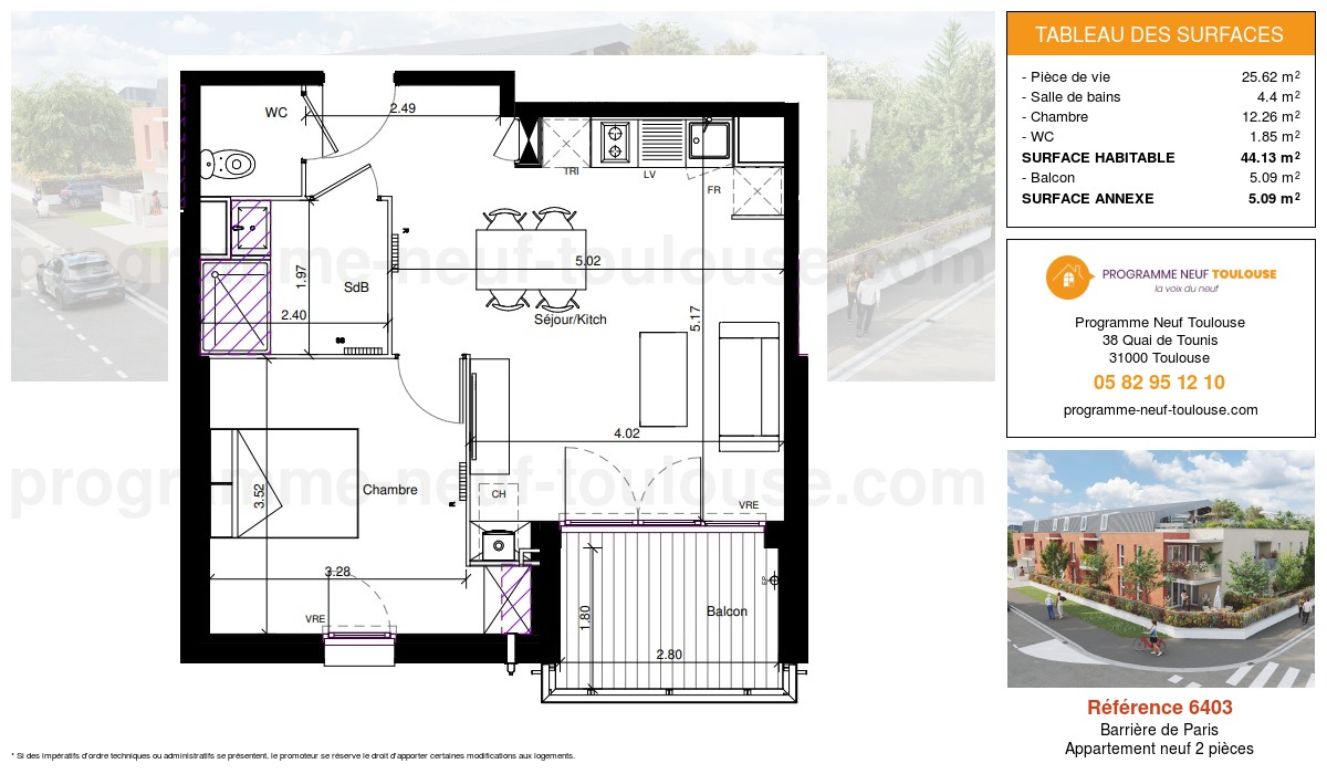 Plan pour un Appartement neuf de  43.13m² à
					Barrière de Paris