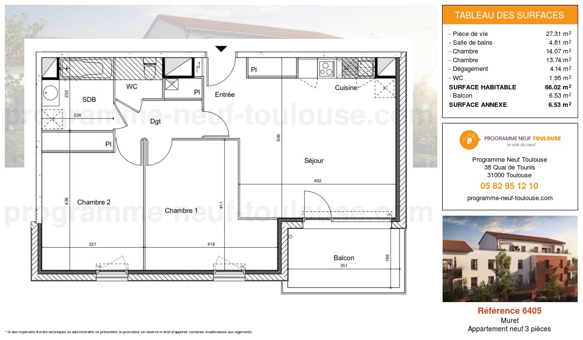 Plan pour un Appartement neuf de  66.02m² à
					Muret
