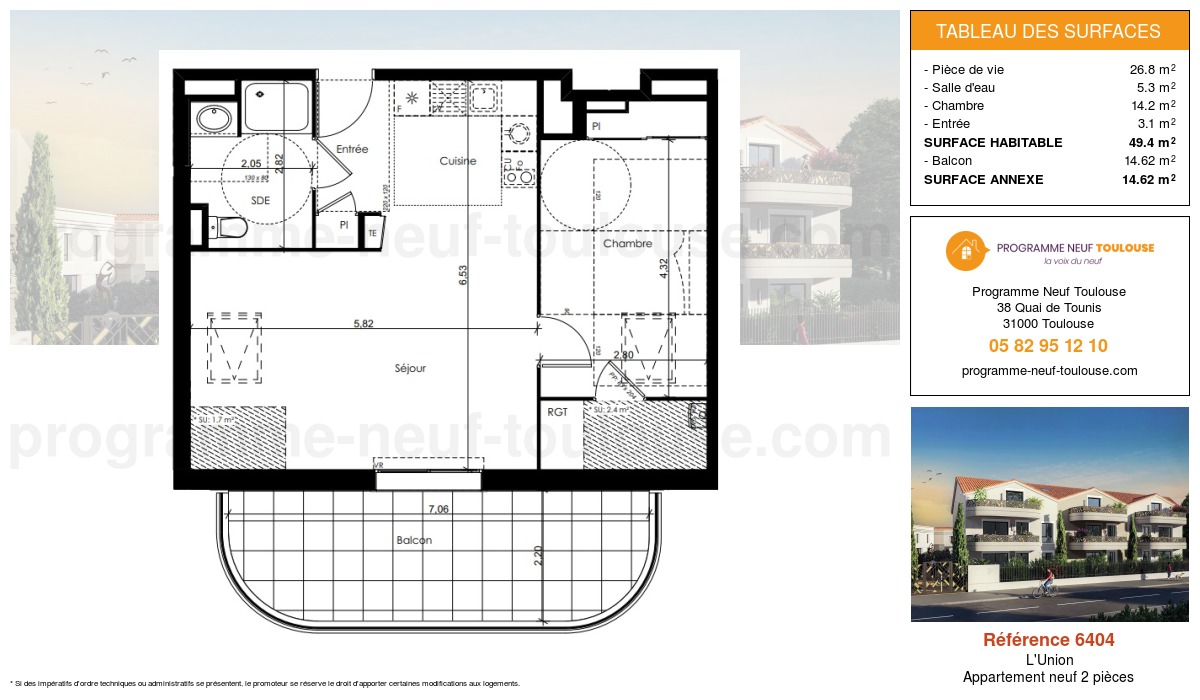 Plan pour un Appartement neuf de  49.4m² à
					L'Union