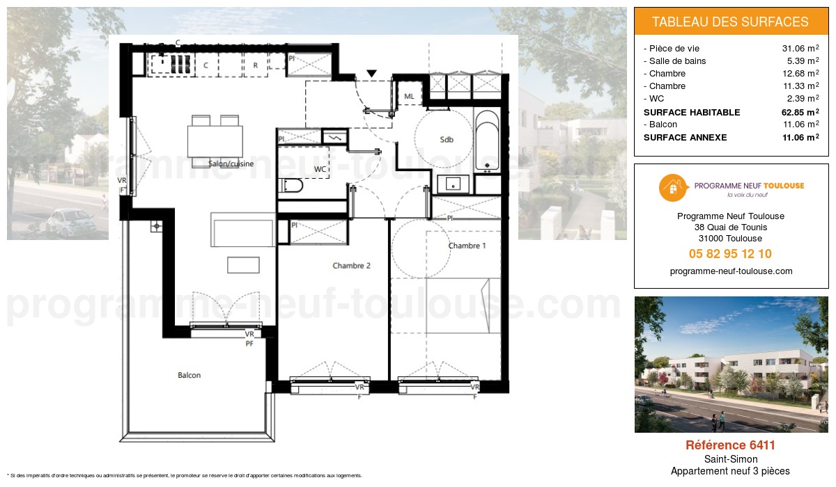 Plan pour un Appartement neuf de  62.85m² à
					Saint-Simon