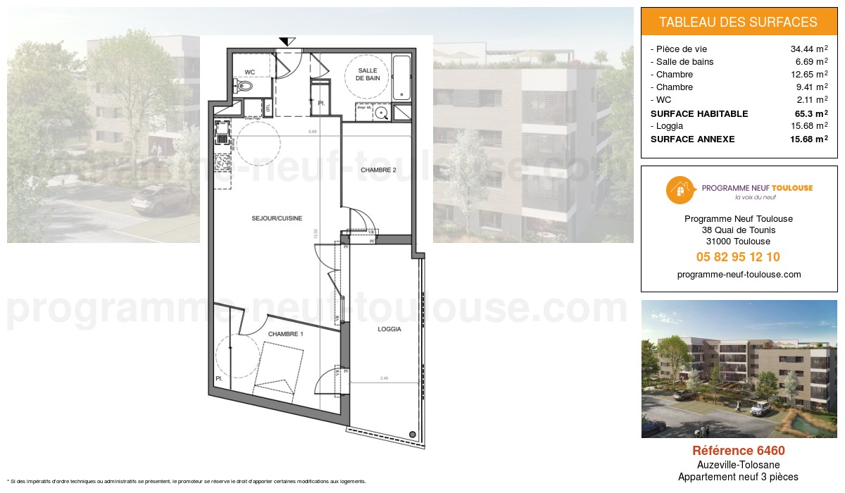 Plan pour un Appartement neuf de  65.3m² à
					Auzeville-Tolosane