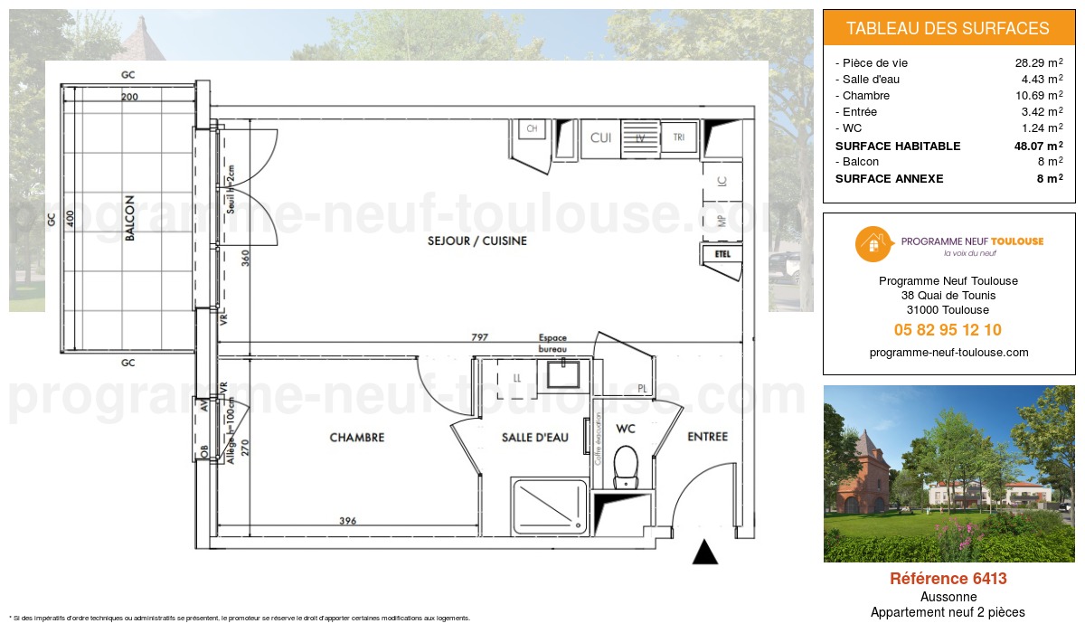 Plan pour un Appartement neuf de  48.07m² à
					Aussonne