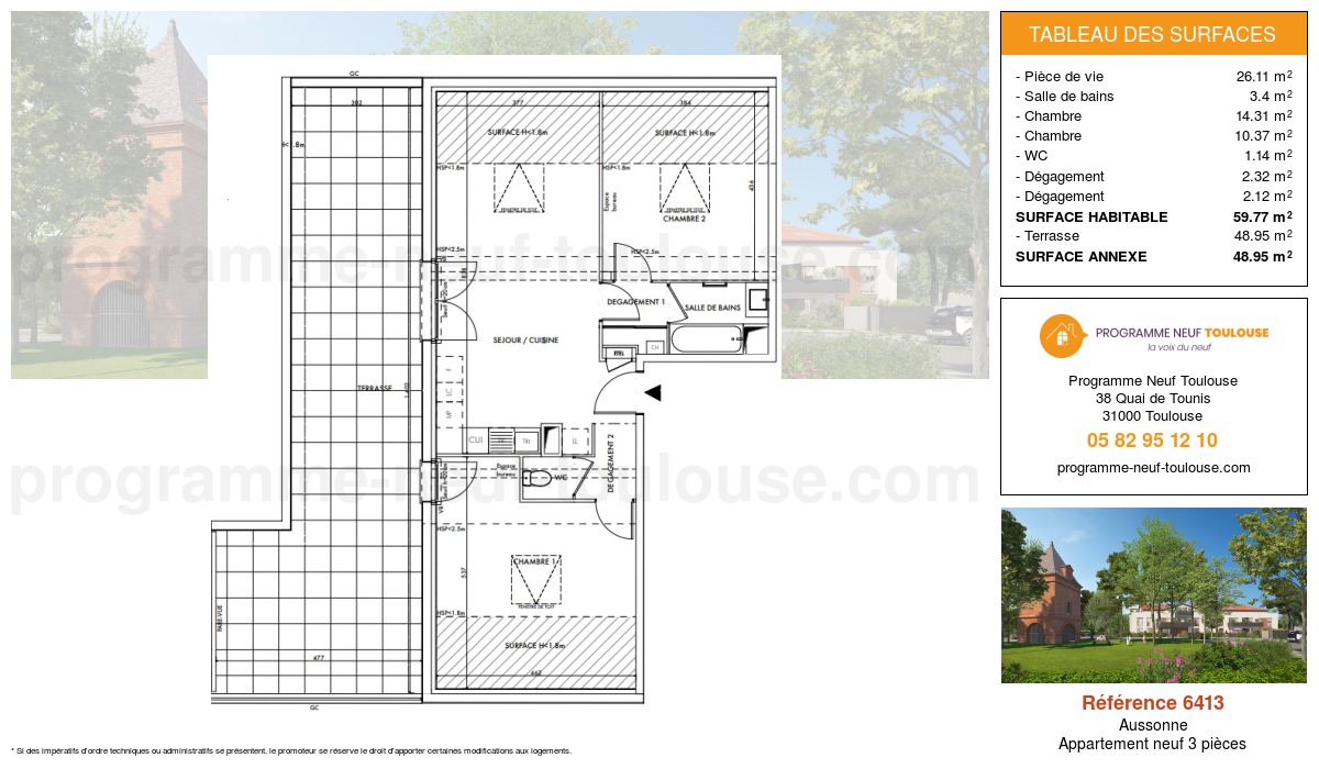 Plan pour un Appartement neuf de  59.77m² à
					Aussonne