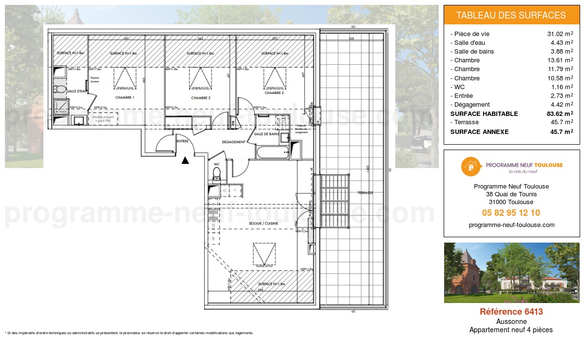 Plan pour un Appartement neuf de  83.62m² à
					Aussonne