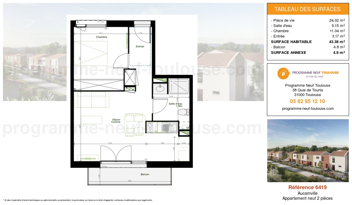 Plan pour un Appartement neuf de  43.38m² à
					Aucamville