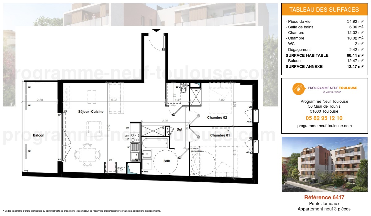 Plan pour un Appartement neuf de  68.44m² à
					Ponts Jumeaux