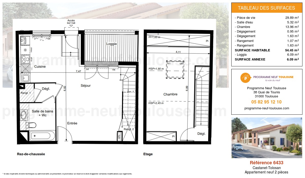 Plan pour un Appartement neuf de  54.45m² à
					Castanet-Tolosan