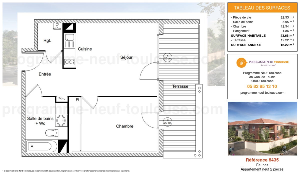 Plan pour un Appartement neuf de  43.68m² à
					Eaunes