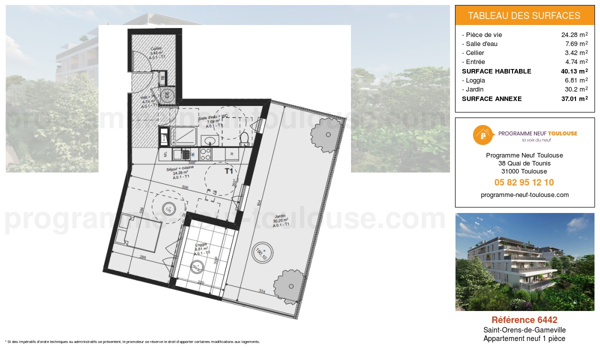 Plan pour un Appartement neuf de  39.95m² à
					Saint-Orens-de-Gameville