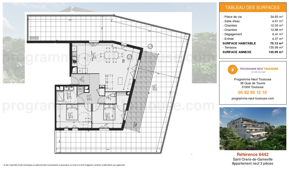 Plan pour un Appartement neuf de  76.98m² à
					Saint-Orens-de-Gameville