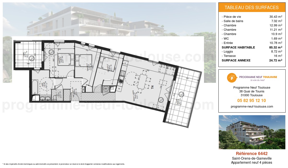 Plan pour un Appartement neuf de  85.32m² à
					Saint-Orens-de-Gameville