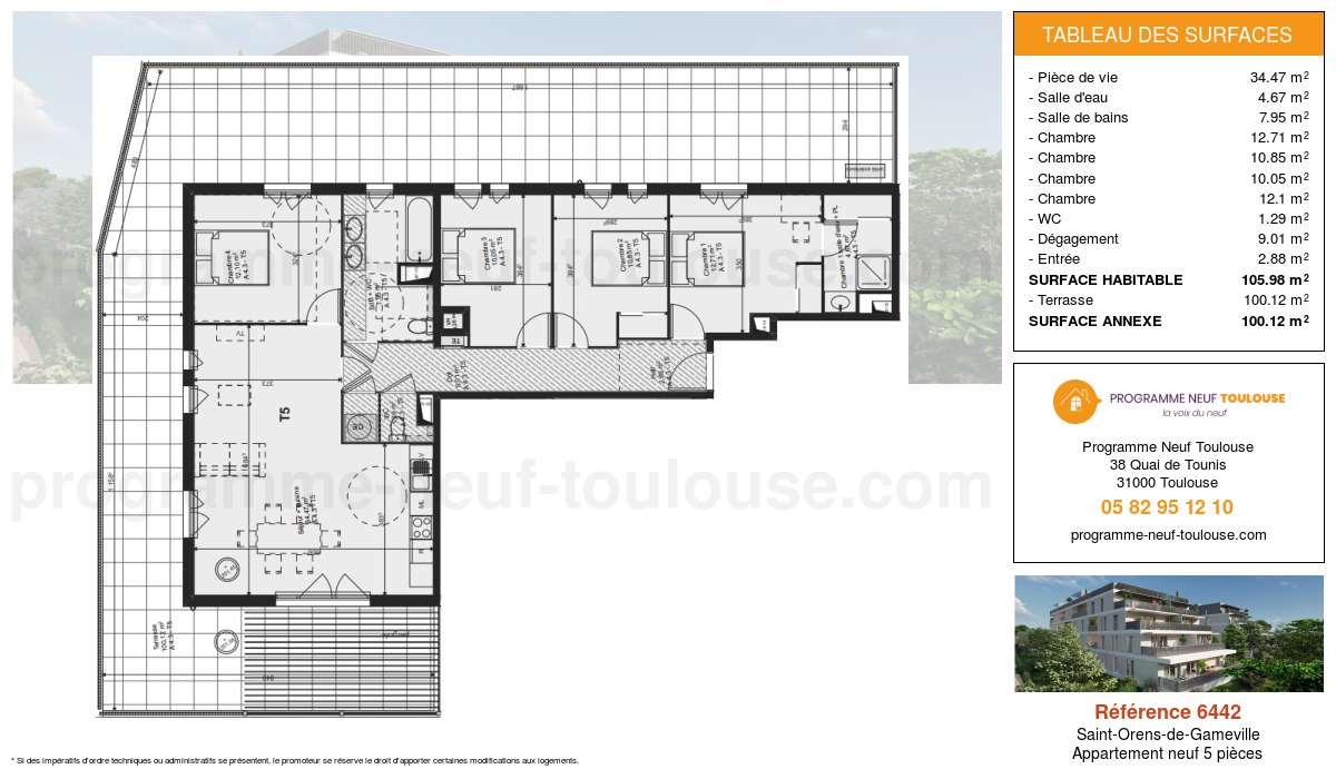 Plan pour un Appartement neuf de  105.98m² à
					Saint-Orens-de-Gameville