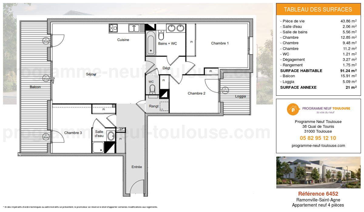 Plan pour un Appartement neuf de  91.24m² à
					Ramonville-Saint-Agne