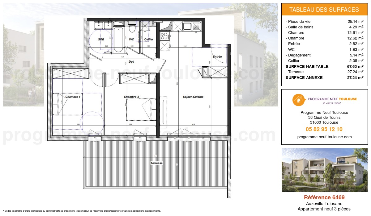 Plan pour un Appartement neuf de  67.63m² à
					Auzeville-Tolosane