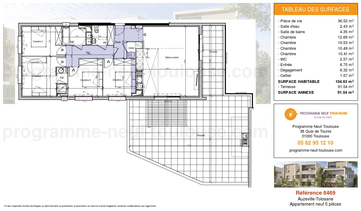 Plan pour un Appartement neuf de  104.63m² à
					Auzeville-Tolosane