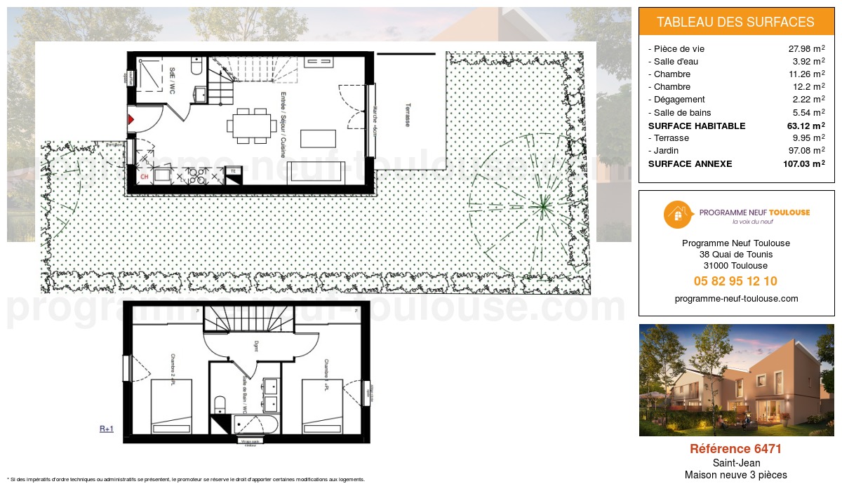 Plan pour un Maison neuve de  63.12m² à
					Saint-Jean
