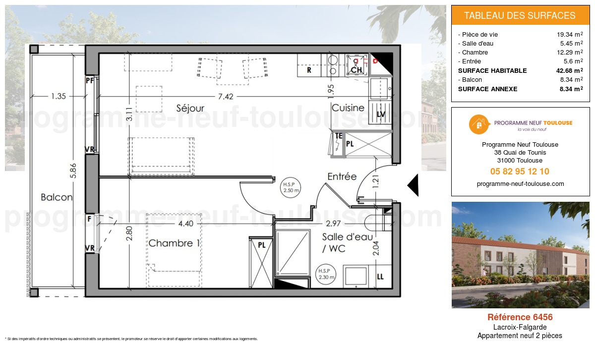 Plan pour un Appartement neuf de  42.68m² à
					Lacroix-Falgarde