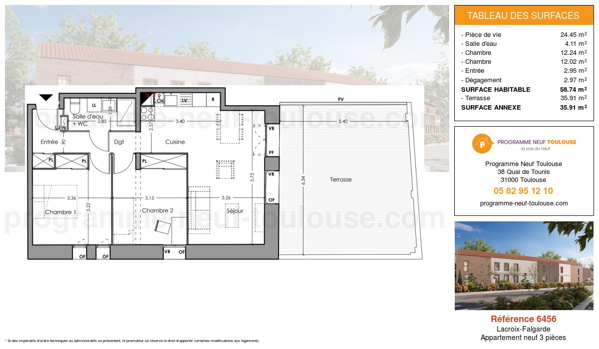 Plan pour un Appartement neuf de  58.74m² à
					Lacroix-Falgarde