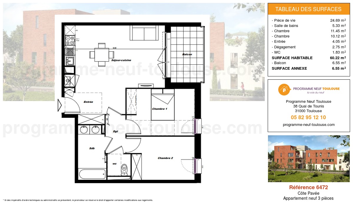 Plan pour un Appartement neuf de  60.22m² à
					Côte Pavée