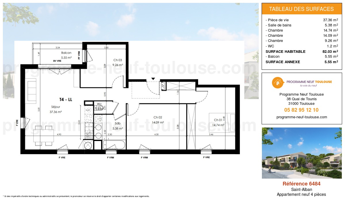 Plan pour un Appartement neuf de  82.03m² à
					Saint-Alban