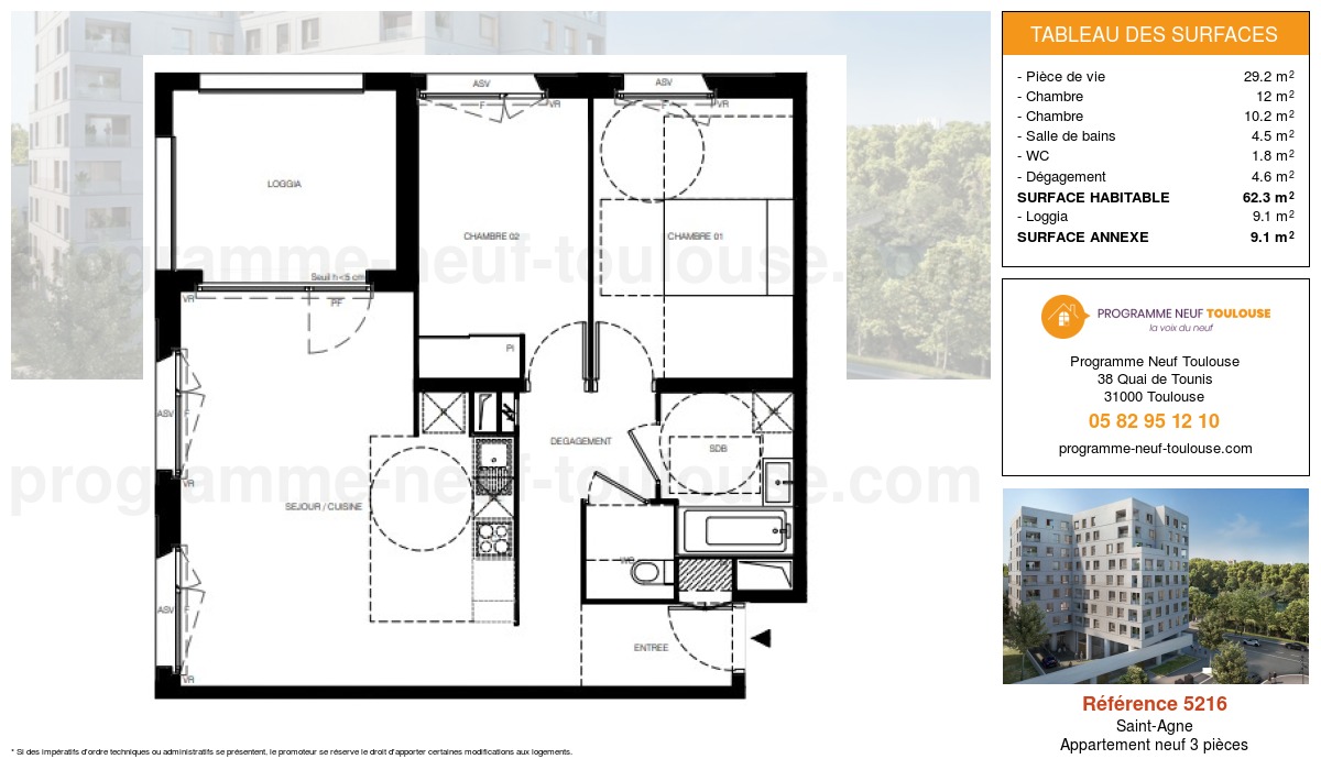 Plan pour un Appartement neuf de  62.3m² à
					Saint-Agne