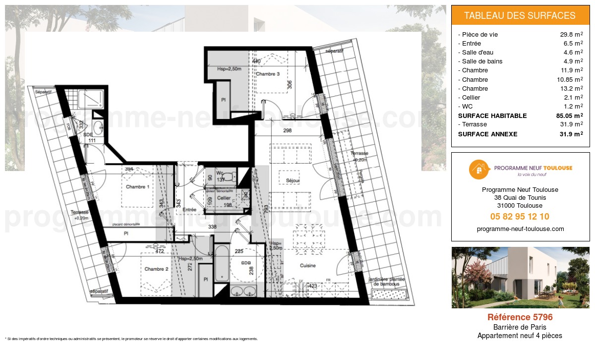 Plan pour un Appartement neuf de  85.05m² à
					Barrière de Paris