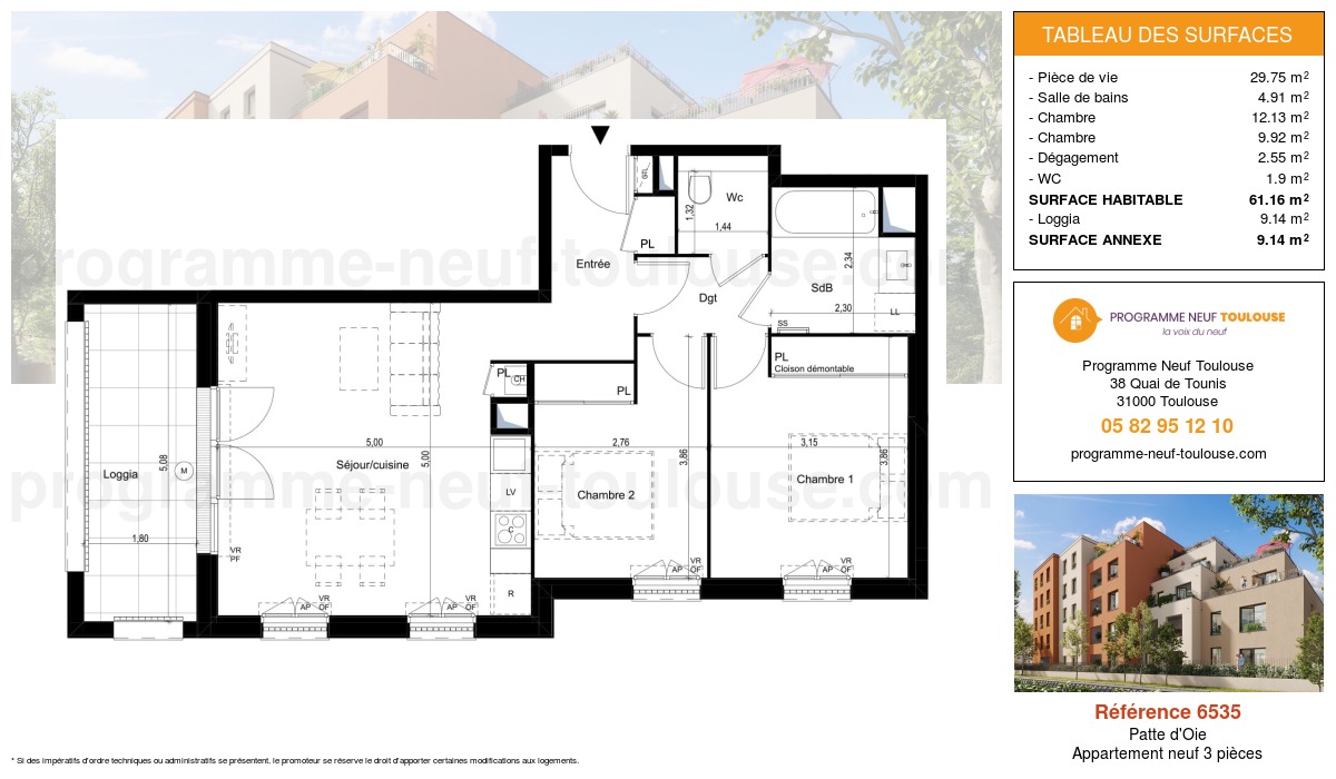 Plan pour un Appartement neuf de  61.16m² à
					Patte d'Oie