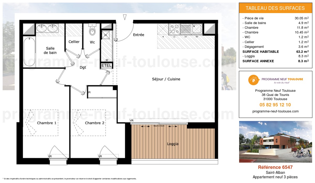 Plan pour un Appartement neuf de  63.2m² à
					Saint-Alban